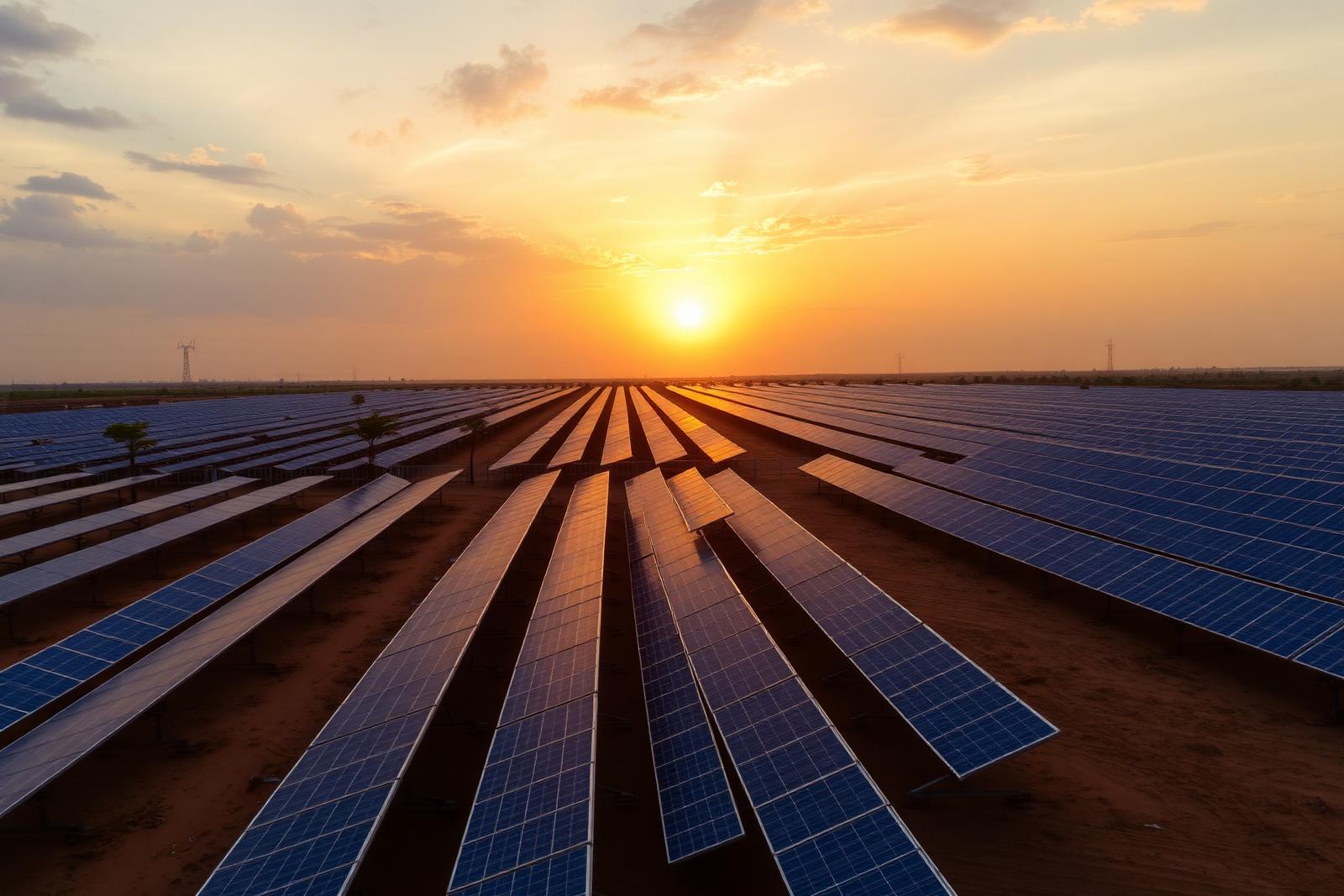 Solar farm at sunset